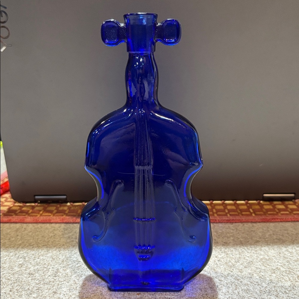 Vintage Cobalt Blue Violin Shaped Glass Bottle | 1930s Collectible Music Decor